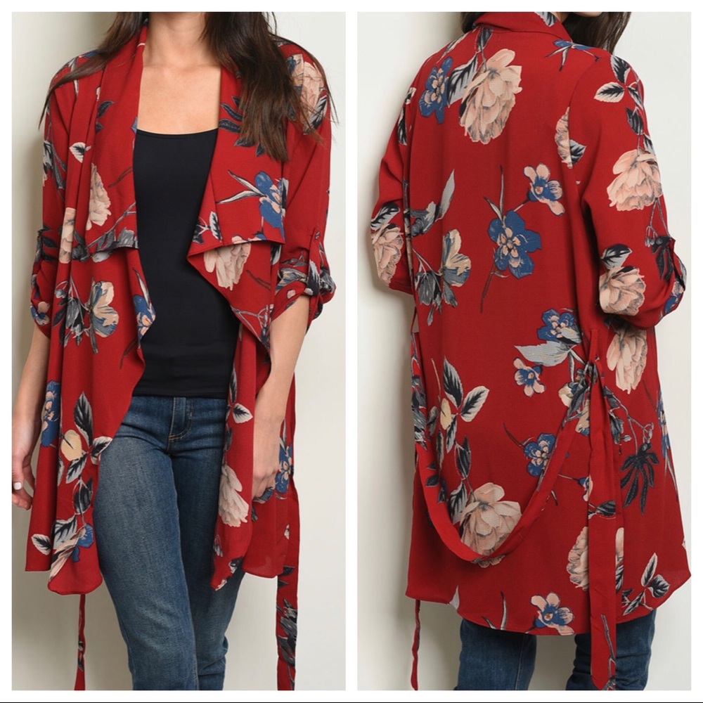 SIZE SMALL Red Floral Kimono - Picture 7 of 7